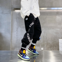 Childrens letter printing sweatpants 2021 new spring boys loose Korean western style middle and large childrens casual pants trend