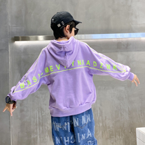 Boys  letter printing hooded sweater 2021 new spring and autumn western style sports big childrens pullover jacket trend