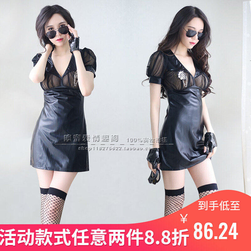 Erotic Lingerie Pure Desire Lust Sexy Stewardess Uniform Seductive Ol teasing the woman Policeman Lacquer Leather Short Skirt Adult Passion Suit