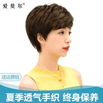 Real hair wig Female short hair wig Round face wig set Real hair fake hair oblique bangs breathable wig set
