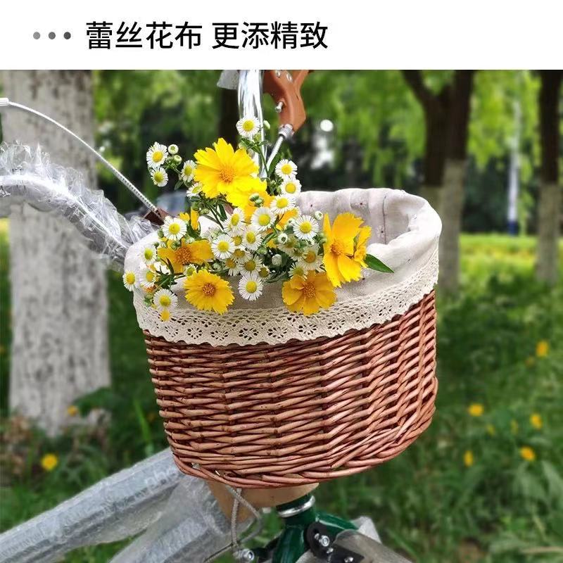 Bike Basket Children Storage Basket Retro Willow Woven Caravan basket Folded Cart Lady Bike Front Trailer Basket