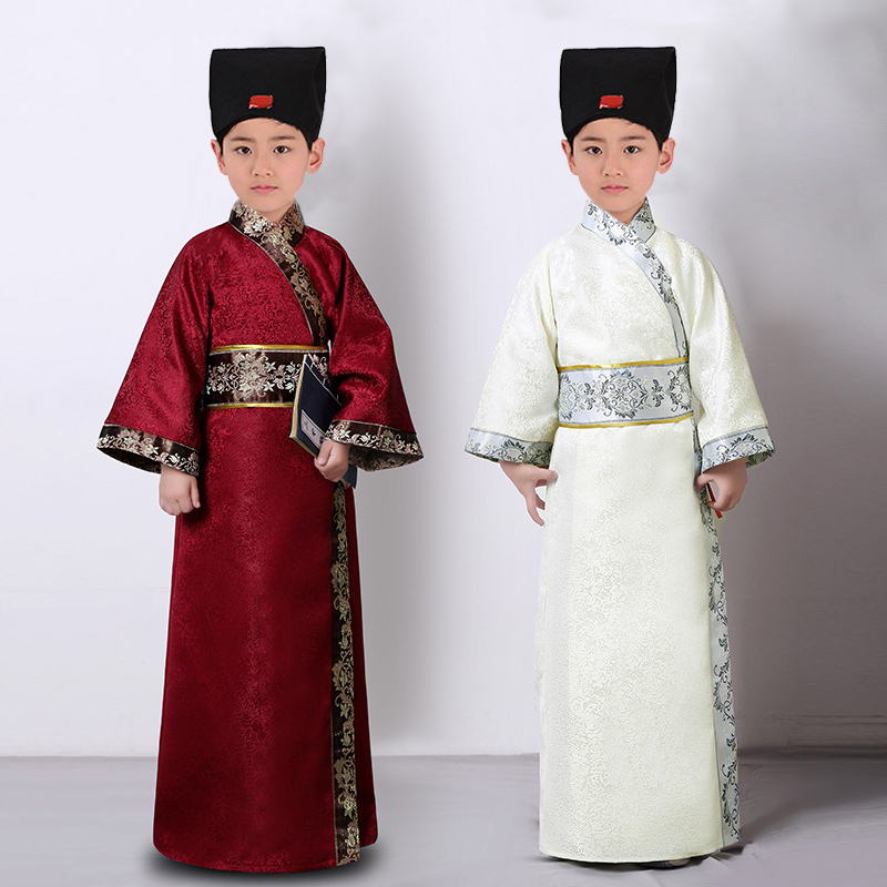 Children ancient chinese hanfu clothing boy Ancient Song Dynasty poet Su Shi recites ancient poetry and performs Costumes