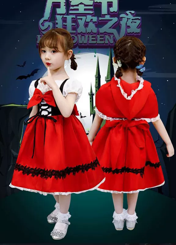 Váy Cô bé quàng khăn đỏ cho trẻ nhỏ, váy công chúa trẻ em, trang phục hóa trang Halloween cho bé gái