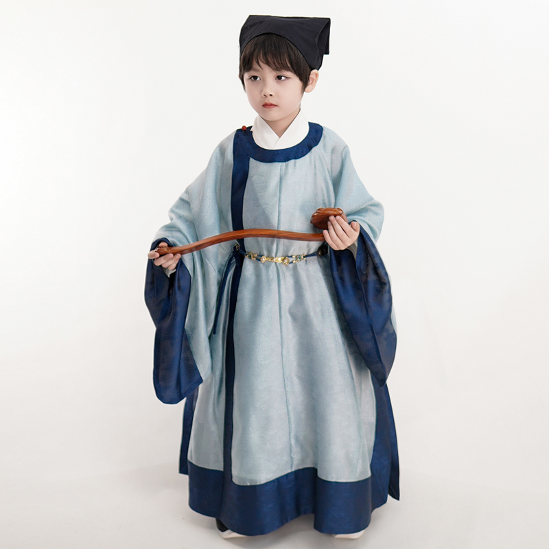 Meow Little Meow Hanfu Zhijin Ming-Style Gown for Boys, Hanfu for Graduation Season, Chinese Style, Traditional Chinese Clothing for Baby Boys, Large Sleeves, Autumn Season