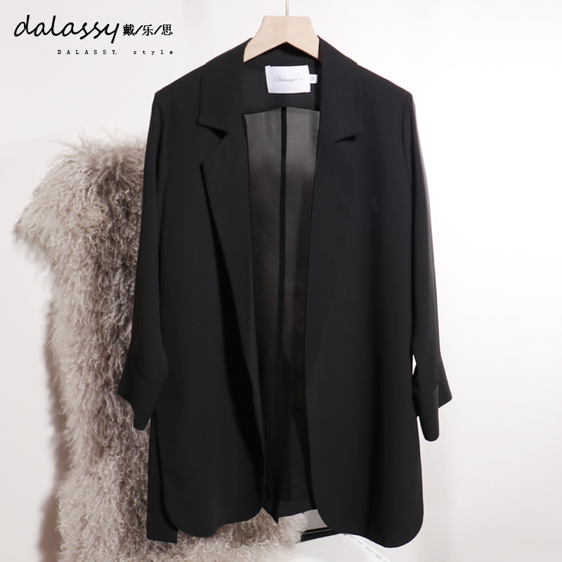 Chiffon Blazer for Women, Summer Thin Style, Drapey, Breathable, Sun-Protective Shirt, Loose Casual Suit for Women, Black