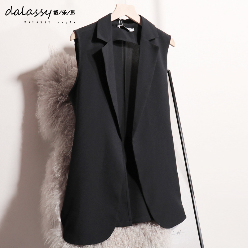 Summer Thin Mid-Length Chiffon Suit Vest for Women, New Summer Sleeveless Slit Cardigan Suit Vest, Black