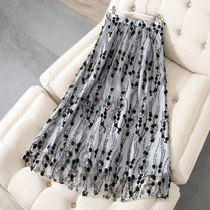 2021 Summer new web-yarn embroidered half-body dress with long A-word skirt Summer thin