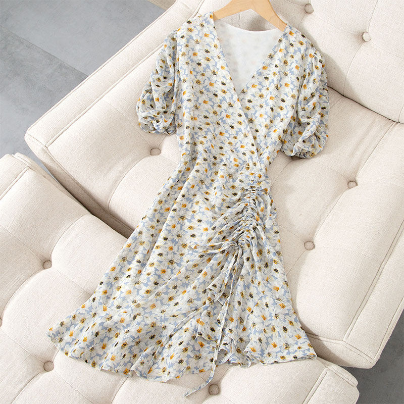 Special price clearance 2021 floral chiffon dress women's summer mid-length French casual tea break skirt irregular