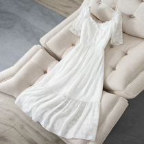 2022 Summer new French style white snowspun hymn dress woman ultra-fairy goddess High waist display slim and medium long dress