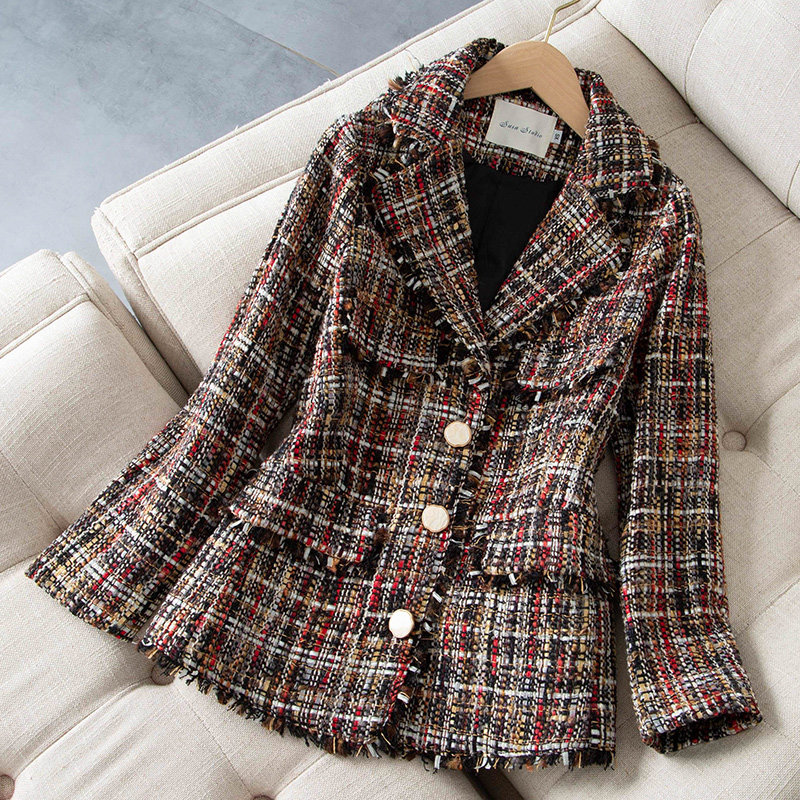 Special price clearance autumn and winter plaid woolen small suit jacket ladies thickened woolen slim suit small man