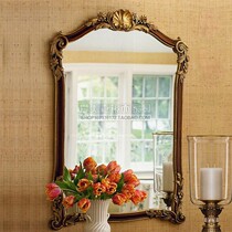 Solid wood Neoclassical European and American French gold leaf decorative mirror Entrance fireplace mirror Bathroom mirror Restaurant background wall hanging mirror