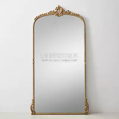 European style vintage carved floor full-length mirror Golden old clothing store large mirror model room cloakroom full-length mirror