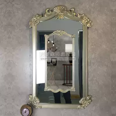 American classical art wall-mounted decorative mirror background wall creative hanging mirror custom model room retro carved porch mirror