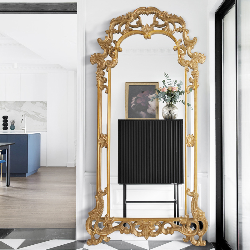 Cloakroom fitting full-length mirror European and American villa carved landing Full-length mirror Hanging by the wall Floor-to-ceiling mirror customization