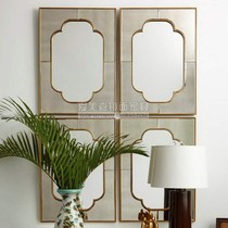 American square Xuanguan wall-mounted decoration mirror living room creative background wall hanging mirror villa-like plate room florid art mirror