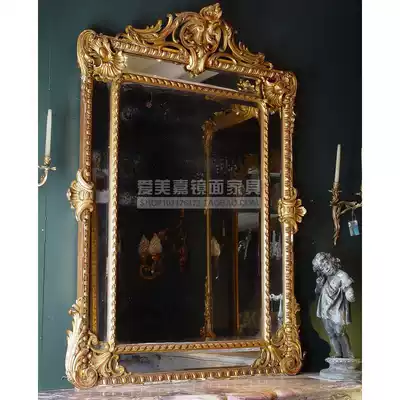 European-style antique old art decoration mirror Living room entrance fireplace mirror background wall Dining edge mirror carved wall hanging mirror