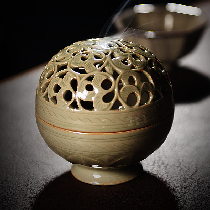 Ultra-kiln green porcelain sandalwood stove fragrant incense stove Zen Dish Incense Stove Indoor Antique home Sunken Incense ceramic incense box Longquan-Taobao