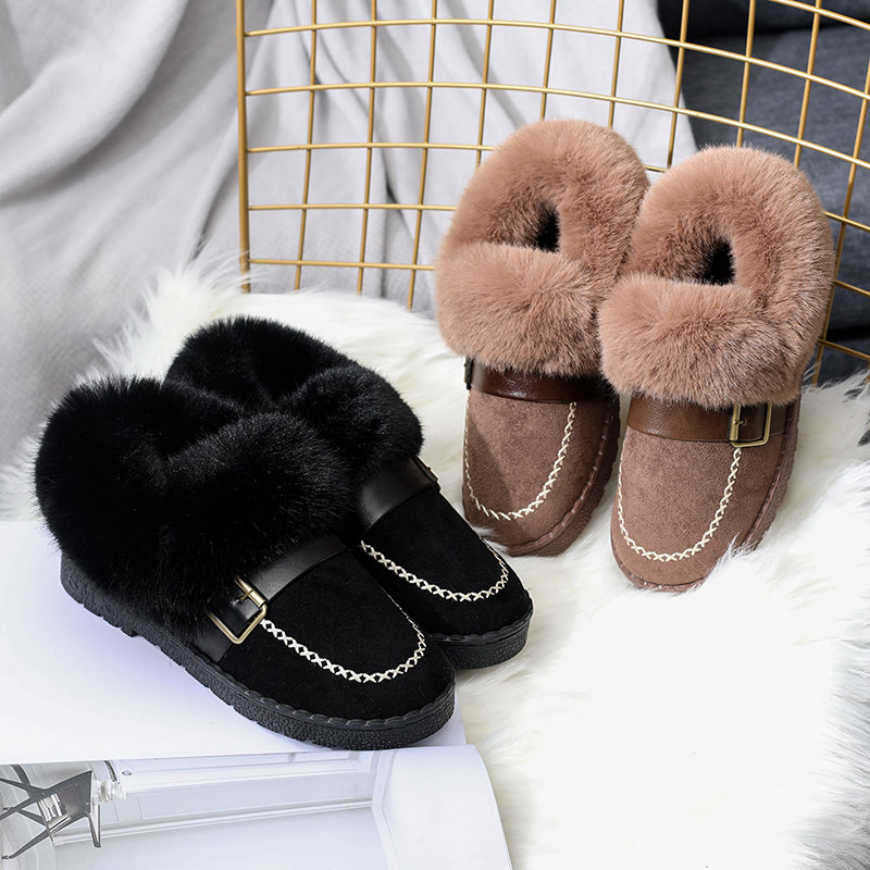 Bean shoes female winter plus wool shoes 2021 new fur shoes outer wear autumn shoes and one foot