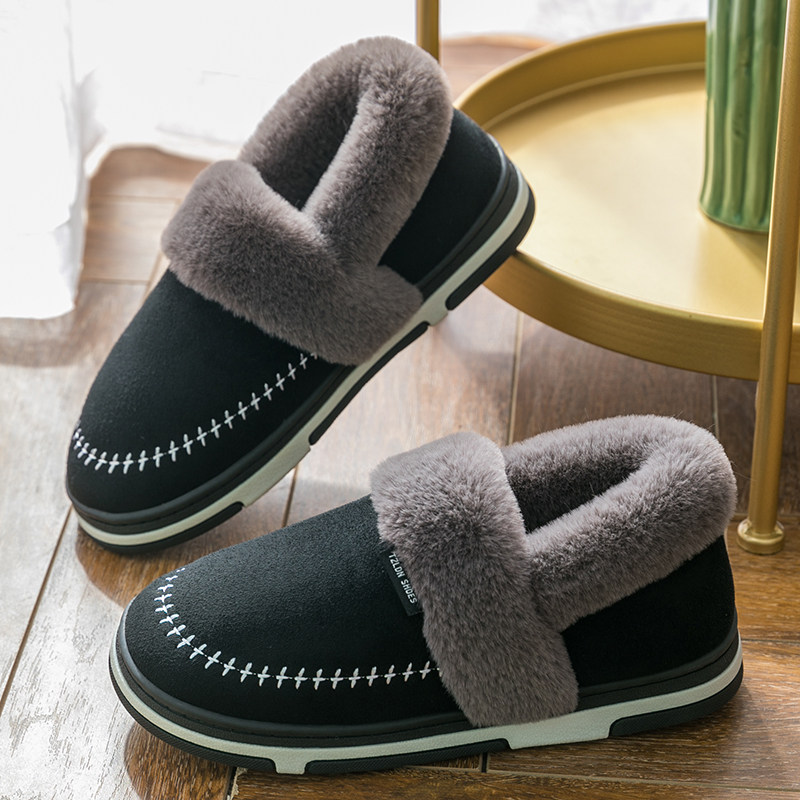 Folded with cotton slippers men winter warm home home indoor wool shoes cotton-padded shoes men with velvet outside wear beans shoes