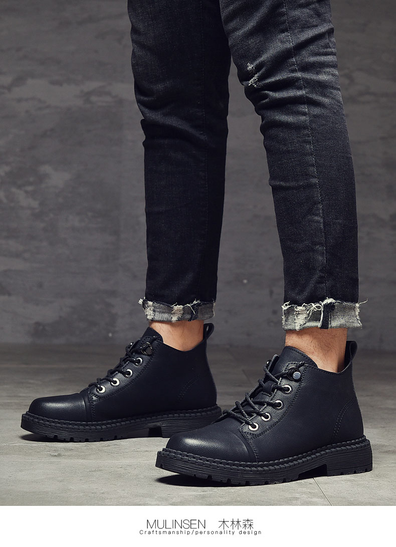 Giày cao cổ dành cho giới trẻ Mulinsen Giày da nam cao cổ Martin ủng nam Giày nam boot nam ủng Anh mùa thu giầy nam cao cổ