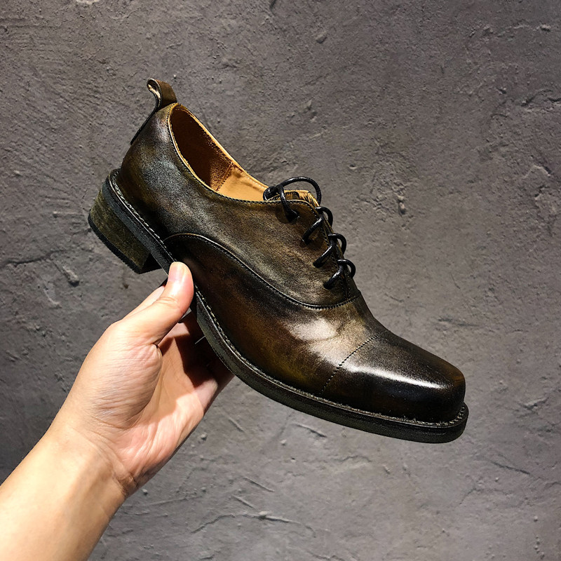 Ding Yin Studio) niche original designer British yuppie retro square toe low-heeled shoes handmade women's shoes