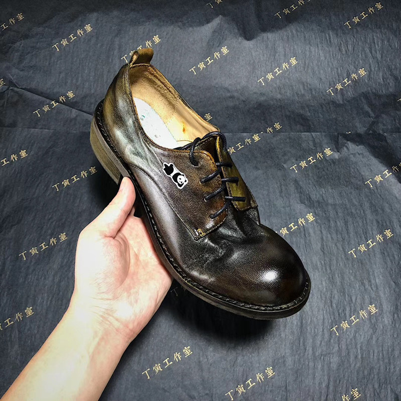 Ding Yin Studio ) black and gold ) niche original designer dark retro large leather shoes handmade women's shoes