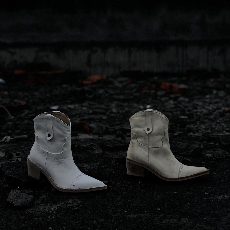 Ding Yin Studio ) The original design of autumn and winter new retro - tip cowboy boots Cowboy and Short Boots