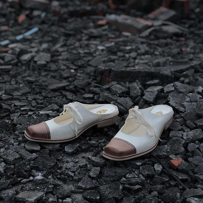Ding Yin Studio ) Original designer retro - head piece Muller shoes outside wearing female handmade shoes