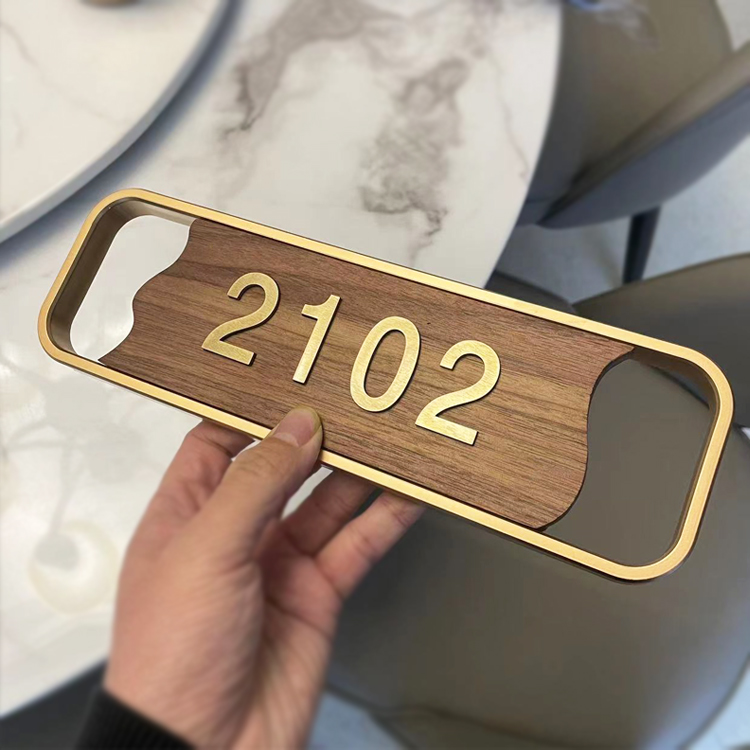 Brass walnut wood doorplate number plate Home Custom Entrance House number Digital Acrylic Bag Booking