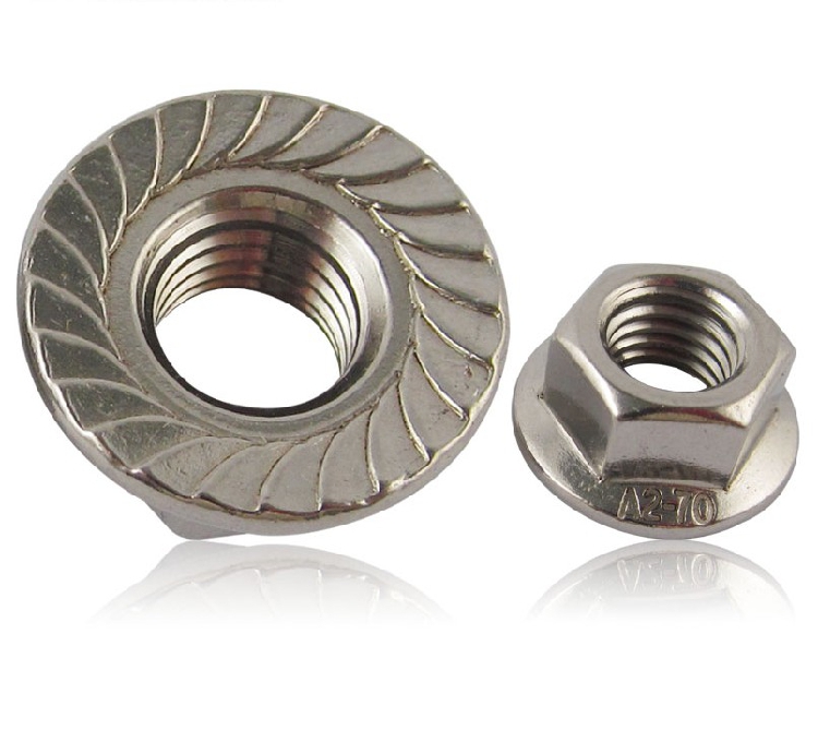 201304 stainless steel flange nut GB6177 with cushion point teeth non-slip nut M34568-M12 14 20