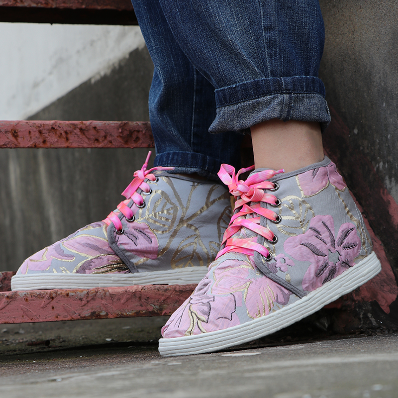 Roma Cloth Shoes Winter Thickening High Bunch Of Laces Handmade Cotton Shoes Lady With Round Head Wool cotton Thousand Floor Warm Shoes Woman-Taobao