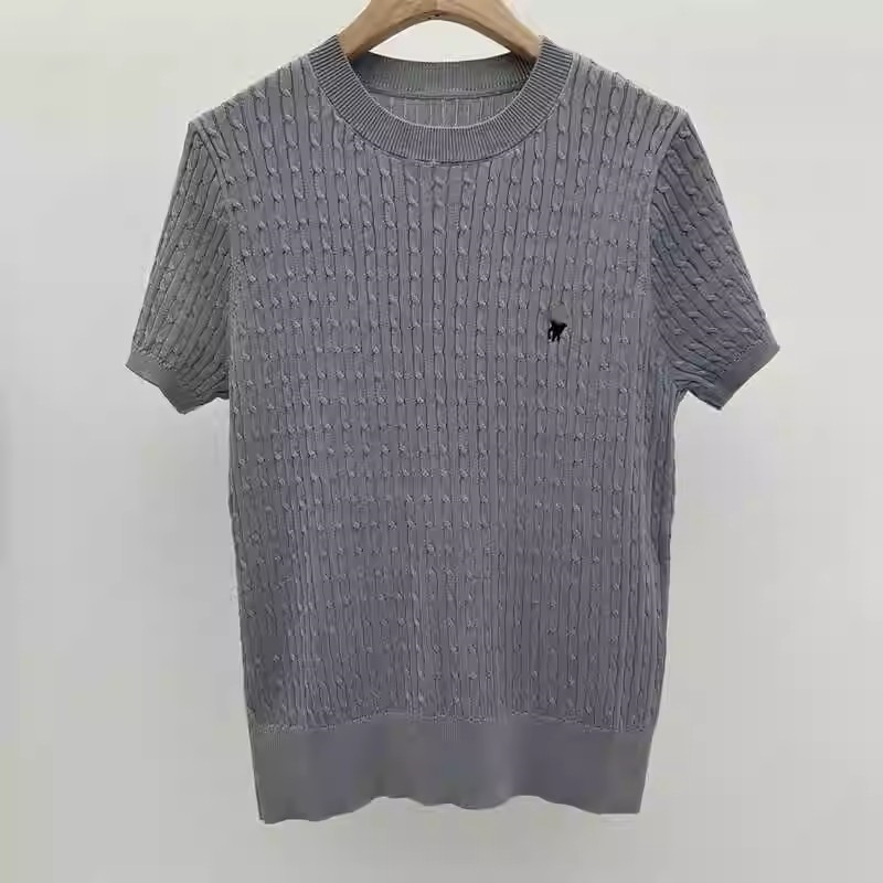 テンセル半袖Tシャツレディース2025新ツイストポニー刺繍ラウンドネックプルオーバートップスアウターウェアニットセーター夏薄手