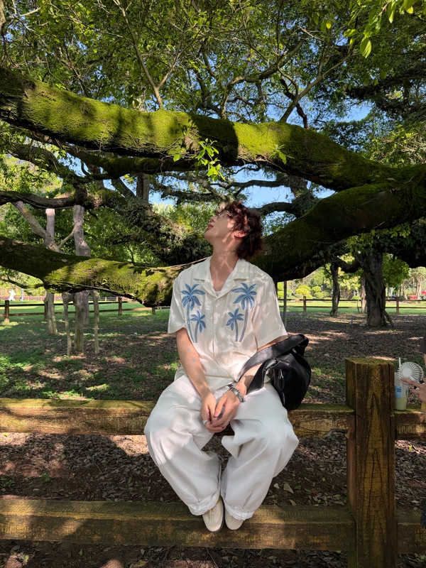 Orgeing【Vacation Style】Palm Tree Embroidered Short-Sleeved Shirt for Men and Women, Loose Casual Versatile Shirt Top