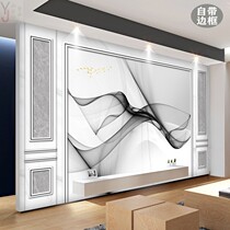 TV background wall painting imitation marble wall cloth Simple modern film and television wall cloth comes with border light luxury wallpaper