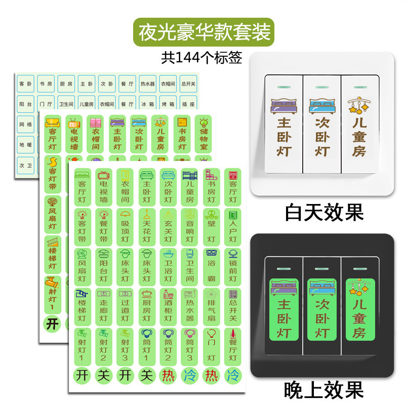 Home Switch Patch Night Light Light Switch Logo Sticker Luminous Wall Sticker Electrometer Box Socket Notice Sticker Sign Light Extravagant