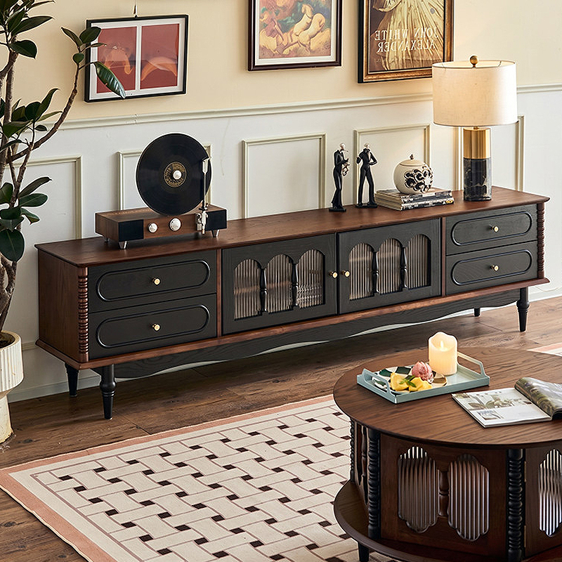 Medieval-Style French Solid Wood Tv Cabinet Living Room Home Retro Tv Cabinet Coffee Table Combination Storage Cabinet
