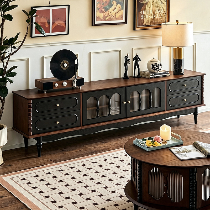 Medieval-Style French Solid Wood Tv Cabinet Living Room Home Retro Tv Cabinet Coffee Table Combination Storage Cabinet Medieval-Style French Solid Wood Tv Cabinet Living Room Home Retro Tv Cabinet Coffee Table Combination Storage Cabinet