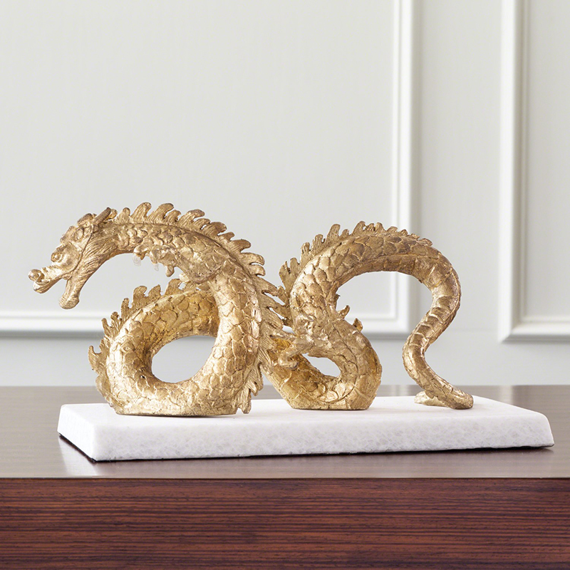 Belcarl Home European Golden Dragon Ornament Retro Living Room Creative Home Decoration Animal Marble Crafts