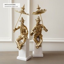 North Camelot Modern Tea Drinker Statue Living Room Decorated Marble Ornament American Brass Crafts