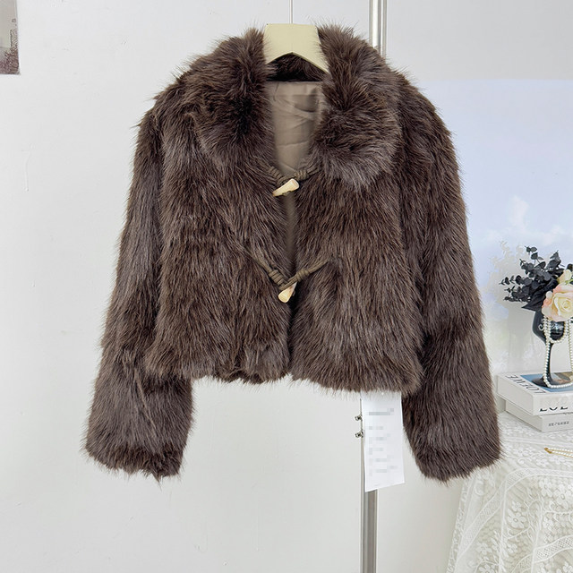 High-end light luxury style plush lapel long-sleeved imitation fur jacket for women autumn 2025 fashion loose short top