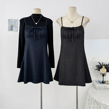 French-Style Pure Desire Wave Point Strapless Camisole Dress for Women, Autumn 2025, Bow Tie, High Waist, Slimming A-Line Skirt