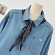 Korean retro style with silk scarf Polo collar long-sleeved denim shirt for women 2026 spring loose single-breasted short top