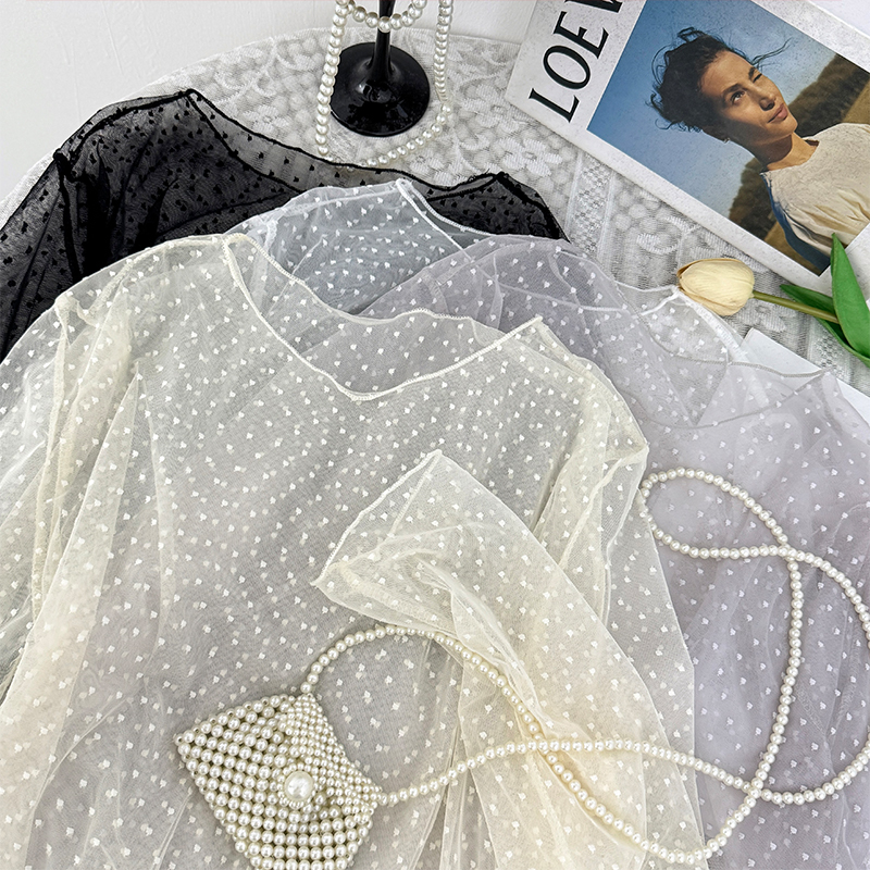 Spicy Girl Style Sheer Polka Dot Long-Sleeve Lace Top for Women, Autumn 2025, Niche Design, Age-Reducing, Hollow-Out Layered See-Through Top