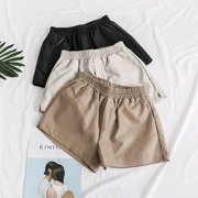 Phiên bản Hàn Quốc của quần thun cạp cao bên hông túi da nữ mới 2018 mùa thu eo cao rộng Quần da PU hoang dã