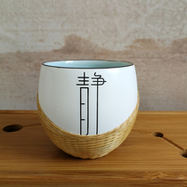 Bamboo silk buckle porcelain cup porcelain body bamboo tea cup gold silk buckle porcelain tea set Sichuan characteristics pure handmade gifts to friends