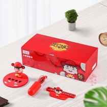 Little Caishen temporary parking number plate mobile phone holder one drag three data cable set annual meeting promotional gift customization