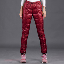 Winter outdoor down pants female outside wearing thickened windproof waterproof sports big code small feet Slim Double Face Down Cotton Pants