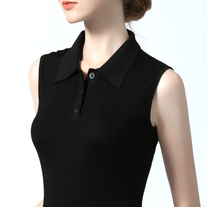 Polo Collar Sleeveless Knit Top for Women, Thin Summer Ice Silk Base Layer, Tight-Fitting Turn-Down Collar Top, Cropped Tank Top