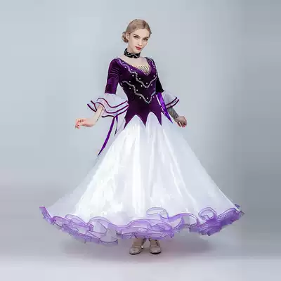 New gold velvet new modern dance skirt Social dance hot diamond big swing dress National standard waltz competition skirt