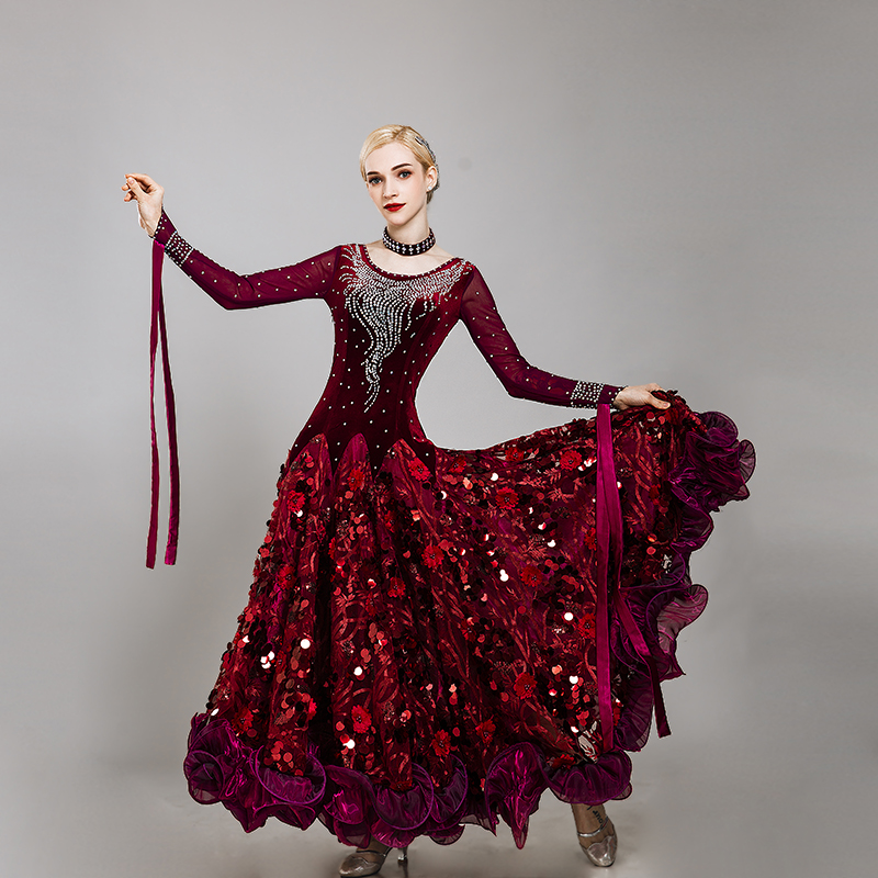 2022 new Moden dance costumed social dance performance out of the country's national standard dress waltz dance dress bronzes